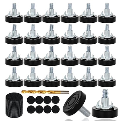 24 PCS M8 Thread Furniture Feet Levelers,Furniture Leveling Feet with T-Nuts - color: Black 24 Pack, size: M8 in with T nut & drill bits