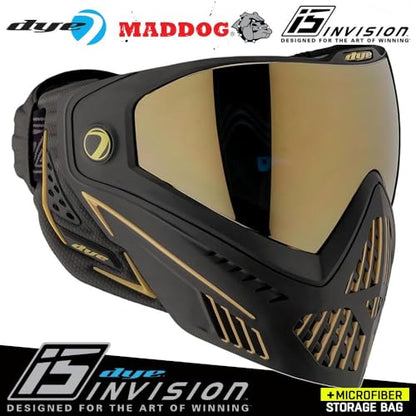 Maddog Dye i5 Thermal Anti-Fog Paintball Airsoft Mask Goggle System Combo with Microfiber Bag | Safety Certified Protection - color: Onyx Gold 2.0