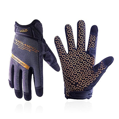 HANDLANDY Mens Work Gloves Touch screen, Utility Mechanic Gloves, Flexible Breathable Fit- Padded Knuckles & Palm - color: Grey, size: Small