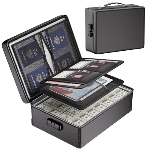 DocSafe Fireproof Document Box with Lock - 12 Layers Heat Insulated File Organizer Hard Case Safe Box with Fireproof Zipper, Home Safe Protects Important Documents, Passport, Cash (Black) - color: Black, size: 15.5'' x 11.8'' x 5.12''