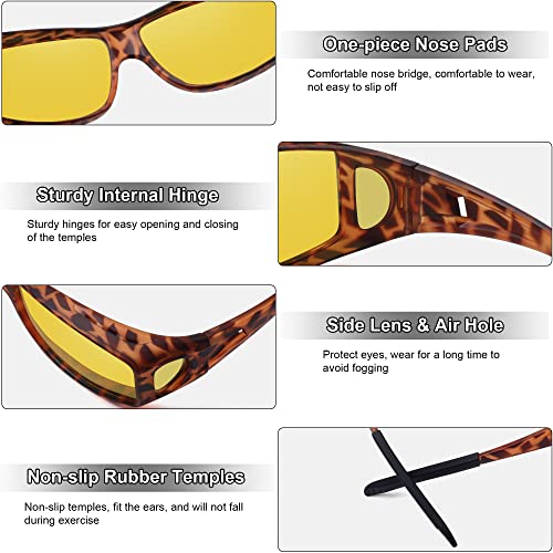 MEETSUN Fit Over Glasses Sunglasses for Men Women,Wrap Around Sunglasses Polarized UV400 Protection - color: (Z1)matte Leopard Frame-night Vision Lens