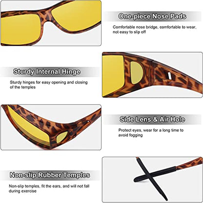 MEETSUN Fit Over Glasses Sunglasses for Men Women,Wrap Around Sunglasses Polarized UV400 Protection - color: (Z1)matte Leopard Frame-night Vision Lens