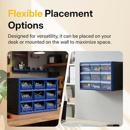 Northsky 9-Drawer Plastic Storage Drawers, Small Parts Organizer, Stackable Teacher Toolbox for Hardware, Screws, Nuts & Bolts, Stickers, Beads, Building Bricks, Garage Storage，14.17 × 7.09 × 9.45 - size: 9 Drawer & Blue