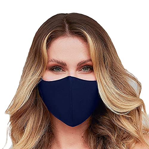 Washable Face Mask with Non-Adjustable Ear Loops & Nose Wire - color: Solid - Navy
