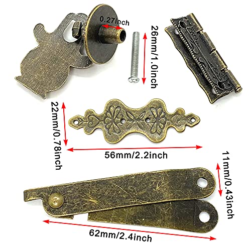 Antique Lock Latch Hasp Hinges Drawer Handle Box Corner Protectors and Feet Legs Hardware Kit Decorative for Wooden Case Jewelry Box Chest Storage Drawer Cabinet DIY, with Screws