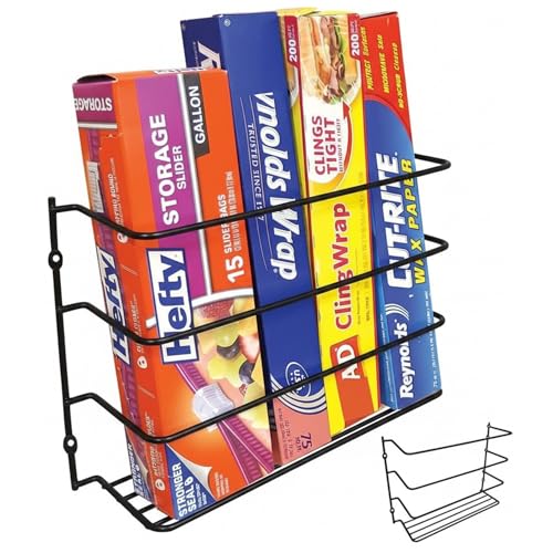 Evelots Kitchen Wrap Organizer - 2 Pack - Hold up to 4 Plastic, Foil, Paper, Wax - Cabinet Door, Wall Rack Basket - Sandwich, Freezer, Food Bag Storage - Laundry Supplies - Black - color: Black, size: 2 Pack