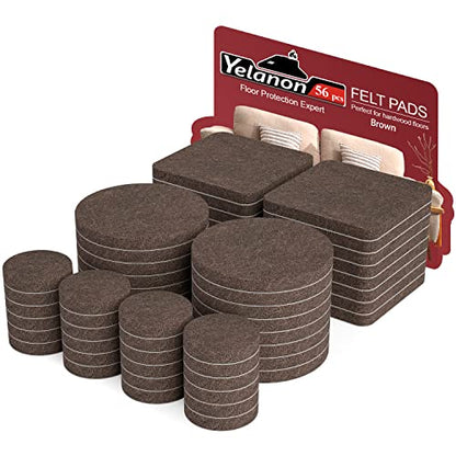 Yelanon Felt Furniture Pads -56 Pcs(1+2)” Premium Felt Pads for Chair Legs Furniture, Floor Protectors for Hardwood Floors,Brown - size: 56 pcs 1" & 2" Mixed Brown