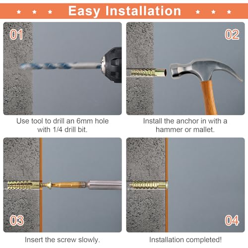 HINZIC 22 Sets Steel Wall Anchor with Screws(#4×1-2/5), Loose Hinge Hole Repair Kit Heavy Duty Wall Anchor for Hollow-Wall Wooden Concrete Wall(5x30mm) - size: #4×1-2/5
