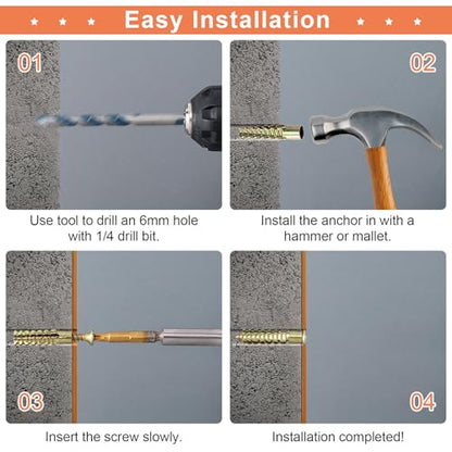 HINZIC 22 Sets Steel Wall Anchor with Screws(#4×1-2/5), Loose Hinge Hole Repair Kit Heavy Duty Wall Anchor for Hollow-Wall Wooden Concrete Wall(5x30mm) - size: #4×1-2/5
