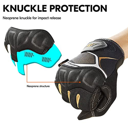 Vgo... Work Gloves Men,Light Duty Mechanic Glove,Touchscreen Compatible,Grain Cowhide Leather - color: 1 Pair - Black Gold, size: Mdeium(Pack of 1)