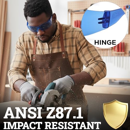BISON LIFE Clear Safety Glasses – ANSI Z87.1 Scratch & Impact Resistant Wrap Around Eye Protection Goggles for Men & Women - color: Blue/Blue