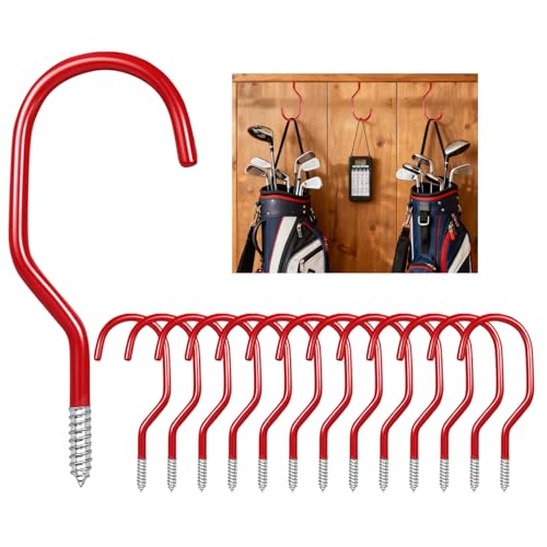Heavy Duty Bike Storage Hooks for Garage, Wall and Ceiling Mount Bicycle Hangers, Large Screw-in Utility Hooks for Bikes, Cords, Garden Tools, and More (Red, 14 PCS) - color: Red, size: 14 PCS