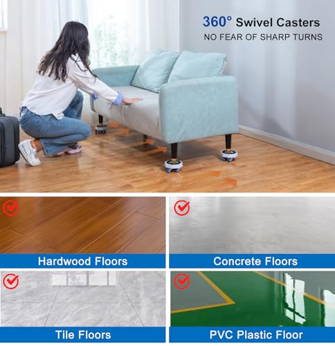 16pcs New Upgrade Furniture Movers with Wheels,360° Rotating Furniture Sliders for Sofa, Bed, Cabinet,Furniture Dolly Includes Storage Bag, Gloves, Extended Pry Bar,Non-Slip Pads