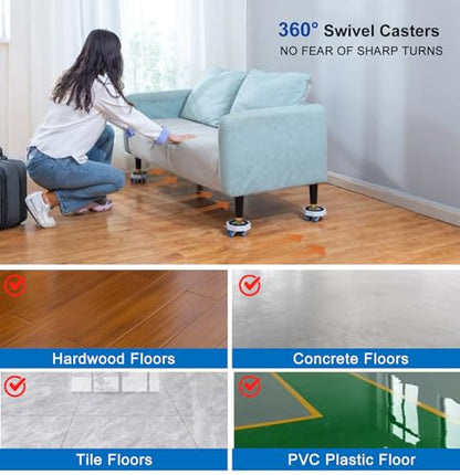 16pcs New Upgrade Furniture Movers with Wheels,360° Rotating Furniture Sliders for Sofa, Bed, Cabinet,Furniture Dolly Includes Storage Bag, Gloves, Extended Pry Bar,Non-Slip Pads
