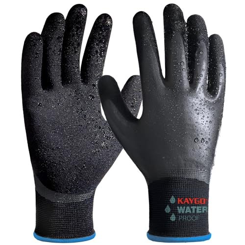 KAYGO Waterproof Work Gloves for Men and Women, Rubber Coated Non-slip Working Gloves for Garden, Outdoor Construction,KG150,Black,M - color: Black, size: Medium