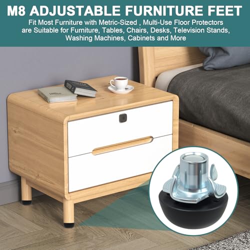 Furniture Leg Levelers - 20 Pack Adjustable Floor Glides for Wobbly Chairs, Tables & Cabinets | M8 Thread Leveling Feet with T-Nuts | Protects Floors, Easy Height Adjustment