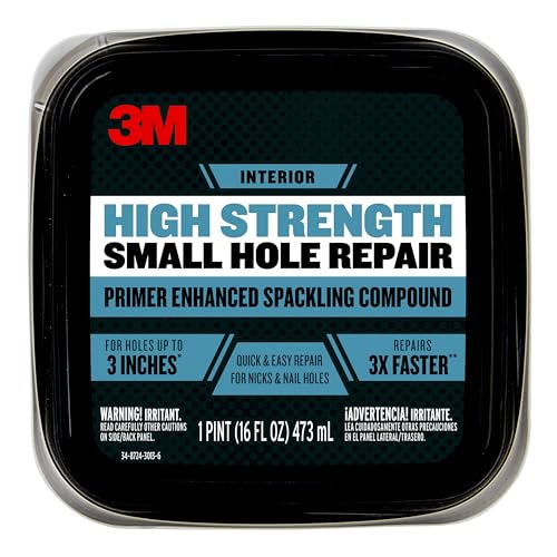 3M High Strength Spackling Compound, 16 oz., Small Hole Repair Primer Enhanced Spackling Compound, Quick & Easy Repair For Nicks & Nail Holes, No Shrinking, Cracking or Sagging (SHR-16-BB) - size: 16 Fl Oz (Pack of 1)