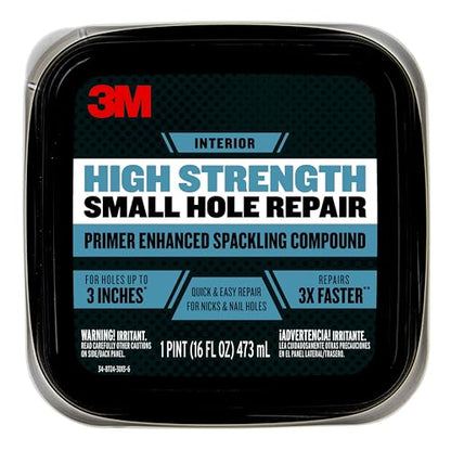 3M High Strength Spackling Compound, 16 oz., Small Hole Repair Primer Enhanced Spackling Compound, Quick & Easy Repair For Nicks & Nail Holes, No Shrinking, Cracking or Sagging (SHR-16-BB) - size: 16 Fl Oz (Pack of 1)