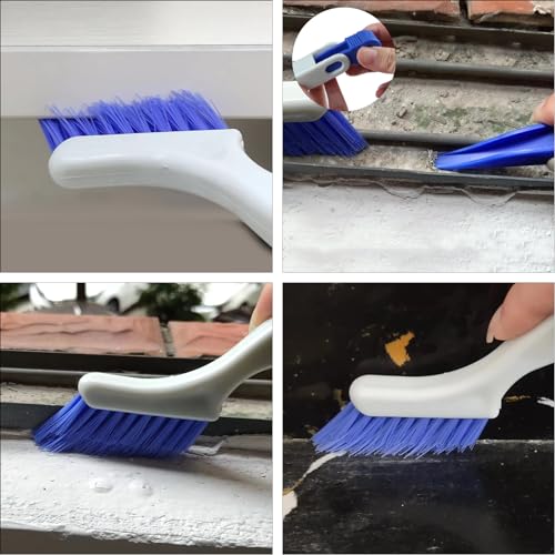 Small Scrub Brush Set for Deep Cleaning, 2 Cleaning Brushes for Window Tracks, Grout, Corners and Crevices with Straight Bristles for Precise Scrubbing in Kitchen and Bathroom (Silvery white)