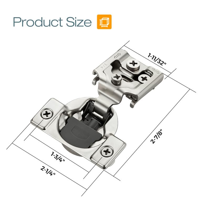 HOME EDIT 2 Pack 1 Pair 3/4 inch Overlay Soft Close Cabinet Hinges for Kitchen, Stainless Steel Three-Way Adjustable, Concealed Self-Closing Door Hinges - size: 3/4 inch Overlay