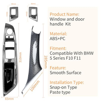 7PCS Carbon Fiber No-Remove Interior Door Pull Handle Sticky Cover for BMW 5 Series F10/F11 (2010-2016) 520, 523, 525, 528, 530, 535 Driver Passenger Side Window Switch Armrest Panel - color: Carbon Fibre