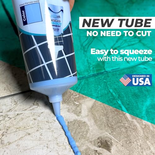 PentaUSA Tile Grout Repair Kit - Blue Premixed Acrylic Sanded Grout, Water-Resistant Grout Filler for Bathroom&Shower, Kitchen Floor, Fast Drying, with Applicator, 13.4 oz (380g) - style: Blue