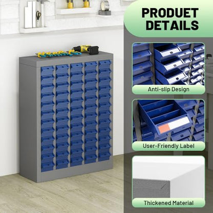 Yeeoy 60 Drawers Parts Cabinet, Bolt and Nut Tool Storage Cabinet, Steel Parts Organization Shelves with ABS Material Drawer & Labels for Tool Hardware Storage, Grey - size: 60 Drawers