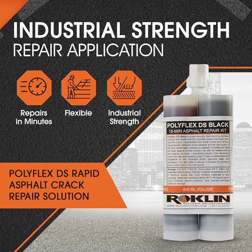 Roklin Systems, Inc. - PolyFlex DS Concrete Crack Filler, Quick-Drying Asphalt Crack Sealer, Floor/Wall Repair Patch Kit Essential, 21 Ounces, Black - color: Black, size: 21 Ounce