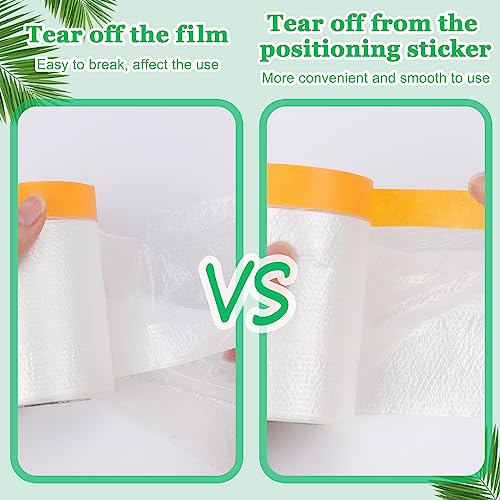 12 Pack Tape and Drape, 3 Sizes Pre-Taped Masking Film Plastic Sheeting Cover Roll, 65.6 Ft/Pack Automotive Painters Masking Tape Film for Furniture, Floor, Skirting - size: 3 Sizes x 65.6 Foot - 12 Rolls