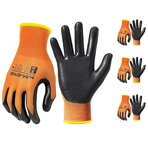 MANUSAGE Safety Work Gloves Nitrile For Men and Women, with Touchscreen Fingers, Men's Work Gloves with Grip, Mechanics Gloves (Size XL, Orange, 3-pairs) - color: Orange, size: X-Large, style: 3 Pairs