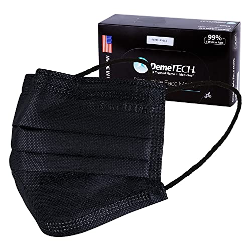 DEMETECH ASTM Level 3 Protective 3-Layer Face Mask, Ear-Loop Style, Adult Mask - color: Black 1 - 25 Pack