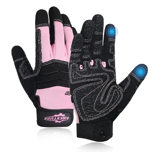 AIGEVTURE Women's Pink X Small Flexible Breathable Grip Safety Mechanic Touch Screen Yard Work Gloves - color: Sakura Pink-black-grip, size: X-small (Pack of 1)