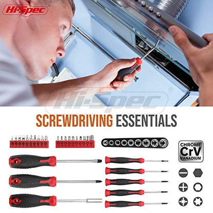 Hi-Spec 54pc Red Household Tool Kit – Essential DIY Hand Tool Set with Toolbox for Home, Garage, Office, Basic Repairs, First Apartment, New Home & Everyday Home Improvement - color: Red, size: 54 Piece