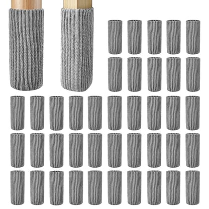 40 PCS Grey Furniture Leg Socks - Knitted Chair Leg Floor Protectors for Hardwood Floors - Fits Round and Square Legs - High Elastic Bar Stool Chair Leg Covers Furniture Caps Set for All Shapes - size: 40 Pcs Grey