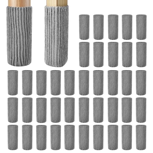 40 PCS Grey Furniture Leg Socks - Knitted Chair Leg Floor Protectors for Hardwood Floors - Fits Round and Square Legs - High Elastic Bar Stool Chair Leg Covers Furniture Caps Set for All Shapes - size: 40 Pcs Grey