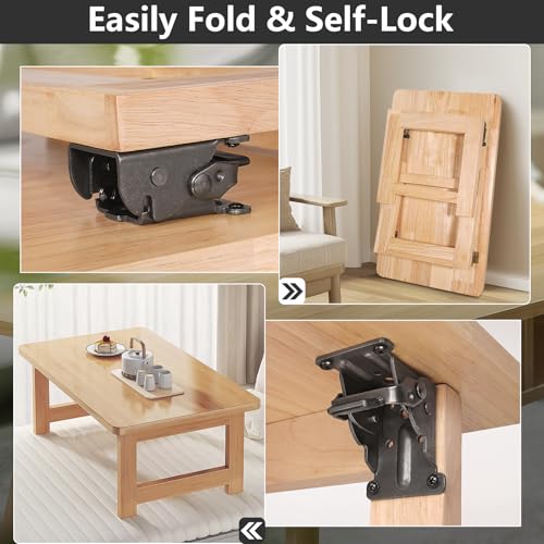2 Pack Folding Brackets, Self-Lock Hinge with Screws for Folding Table Legs, Lock Extension Support Bracket Bed Legs, Black - color: Black