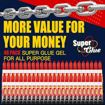 3 Gram (Pack of 48) Single use Super Glue Gel, Super Fast, Thick & Strong Adhesive Superglue, Cyanoacrylate Glue for Hard Plastics, DIY Craft, Ceramics, Frame, Leather, Metal Etc - size: Pack of 48, style: Gel