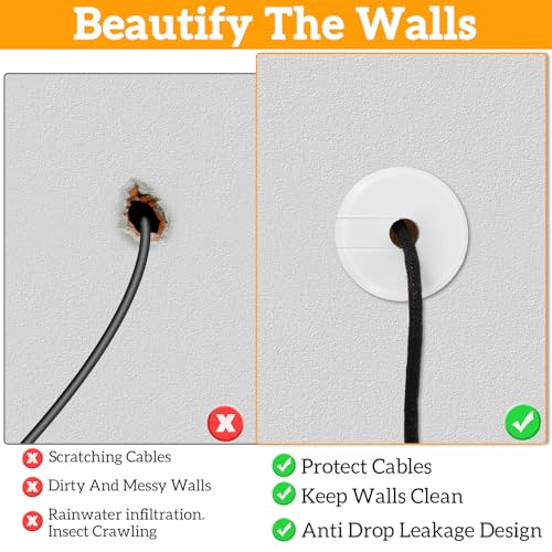 4 Pack White Wall Grommet, Compatible Cable Hole Cover, 1 inch Wall Cable Pass Through Kit, Plastic Grommets for Ethernet Walls Plug, Hole Covers for Cords
