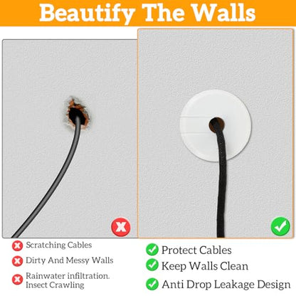 4 Pack White Wall Grommet, Compatible Cable Hole Cover, 1 inch Wall Cable Pass Through Kit, Plastic Grommets for Ethernet Walls Plug, Hole Covers for Cords