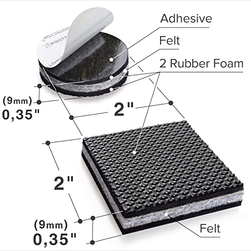 Non Slip Furniture Pads X-PROTECTOR - 16 pcs 2" - Premium Furniture Grippers! Rubber Feet Hardwood Floor Protectors for Furniture Legs - Couch Stoppers - Keep Your Furniture in Place Forever! - size: 16 Round & Square 2"