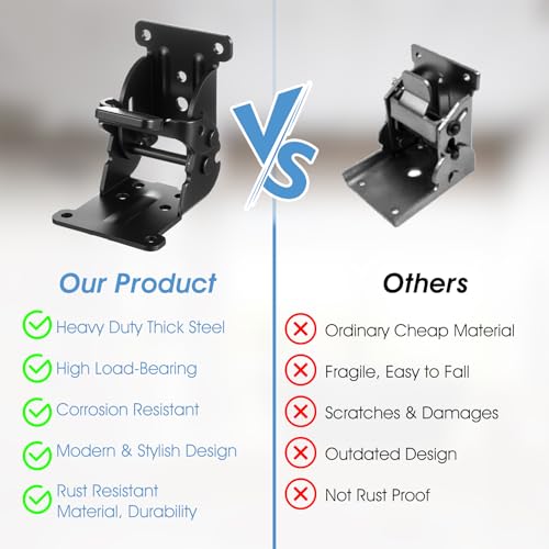 8 Packs Folding Brackets, Self-Locking Hinges with Screws & Non-Slip Pads, 500LB Capacity Adjustable Support for Table/Bed/Desk Legs, Quick-Install Heavy-Duty Extension Support Bracket