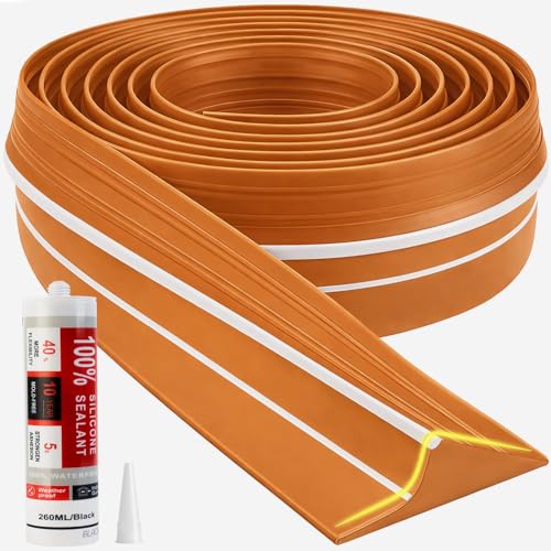 Jin&Bao Universal Garage Door Threshold Seal Strip 10FT Kit, Bottom Waterproof Rubber Weather Stripping Replacement（Orange, 1 Adhesive） - color: Orange, size: 10 Feet