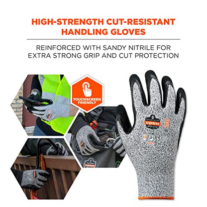 Ergodyne unisex adult Cut Resistant Work Gloves, A3, Surfaces, ANSI A3 Sandy Nitrile Coated Palms for Optimal Grip with Rough Surfaces 13g, Gray, X-Large Pack of 1 US - size: 1 Count (Pack of 1)