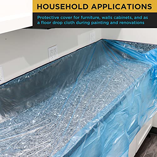 Dura-Gold 43" x 65' Pure Blue Pre-Taped Masking Film - Painters Plastic Roll (0.4 Mil) Pull Down Drop Sheet, Pre-Taped Plastic Sheeting for Painting Protection on Auto, Walls, Furniture - size: 43-inch
