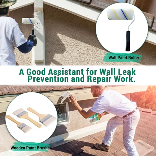 2Gal/256Fl.oz Transparent Waterproof Coating Invisible Waterproof Agent Set with Indoor&Outdoor Insulating Sealant with Wooden Brush Putty Knife Cut Resistant Work Gloves Paint Roller - style: C