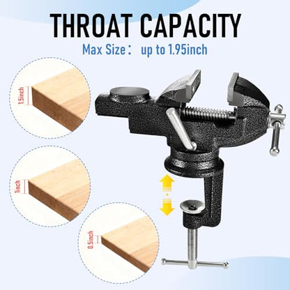 Bench Vise 2.5 inch Table Clamp On Vise,360° Swivel Base Heavy Duty Home Vice Bench Vise For Workbench Clamp Vise for Woodworking,Metalworking, Cutting Conduit, Drilling, Sawing - size: 2 1/2 inch