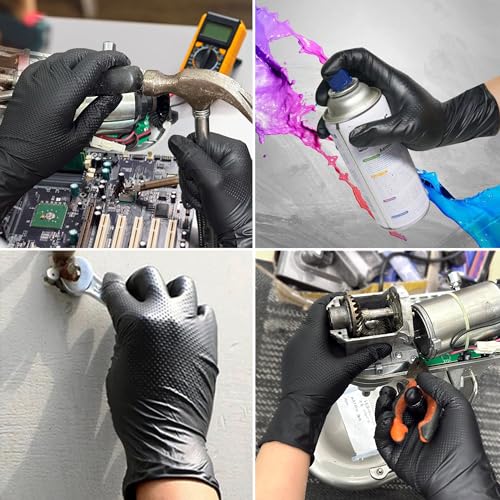 TitanFlex ThorGrip Heavy Duty Black Industrial Nitrile Gloves, Large, Box of 100, Latex Free, Raised Diamond Texture, Powder Free, Food Safe, Mechanic Gloves