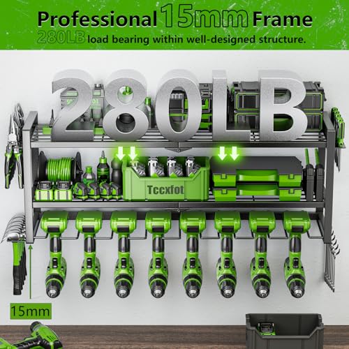 Power Tool Organizer - 3 Layer 8 Drill Holder Wall Mount, Storage Rack for Garage Organization, Large Tool Shelf, Gifts for Him Men Dad Husband Anniversary Fathers Day, Cool Gadget Stocking Stuffer - size: 3 Layer 8 Slots