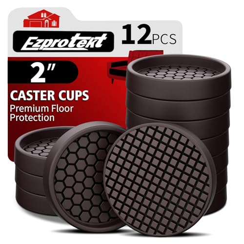 Ezprotekt Non Slip Furniture Pads, 12 Pcs 2" Anti Slip Rubber Caster Cups, Anti Skid Furniture Coasters for Hardwood Floors, No Slide Furniture Gripper, Furniture Stoppers to Prevent Sliding (Brown) - size: 2"