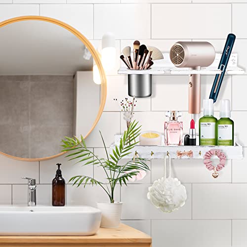 Hair Tool Organizer,Wall Mounted Hair Dryer and Styling tool Holder,Blow Dryer Holder,Organizer for Hot Tools, Curling Iron,Hair Straightener(White)